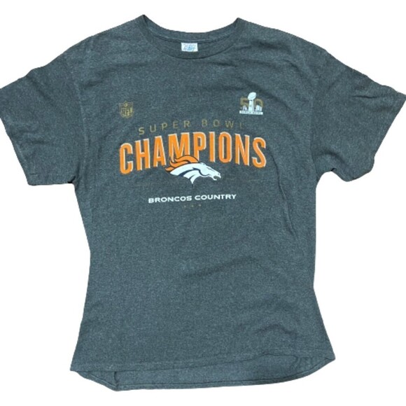 NFL Denver Broncos Super Bowl Champions Gray Orange Basic T-Shirt Men's Large - Picture 1 of 7